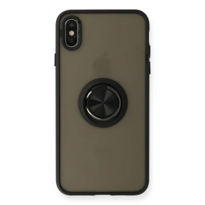 İphone Xs Max Kılıf Montreal Yüzüklü Silikon Kapak - Siyah