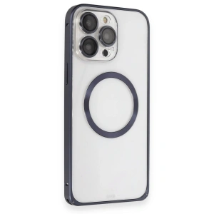 Joko Apple İphone 15 Pro Max Kılıf Metal Bumper Magneticsafe Kapak - Lacivert