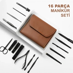 Kahve Rengi Özel Tasarım Deri Manikür Seti
