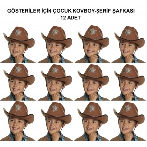 Kovboy Şerif Şapkası Kahve 12 Adet - Kostüm, Parti Ve Gösteri Şapkası