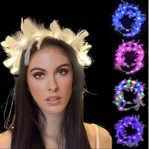 Led Işıklı RGB 3 Fonksiyonlu Otrişli Parti Tacı Beyaz Renk