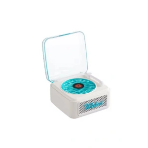 Nostalji Mini Plak Görünümlü Radyolu Bluetooth Hoparlör 3d Ses Dalgası Retro Müzik Plak Beyaz
