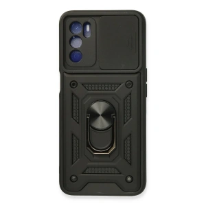 Oppo A16 Kılıf Pars Lens Yüzüklü Silikon - Siyah