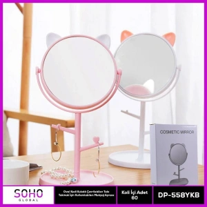 Oval Kedi Kulaklı Takı Organizer Ayna
