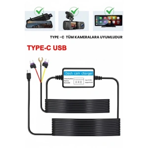 Park Modu Kablosu Type-c Akü Sigorta Bağlantı Kablosu Araç İçi Kamera Tüm Kameralara Uyumlu