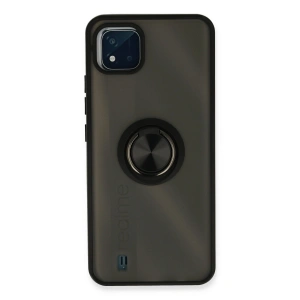 Realme C11 2021 Kılıf Montreal Yüzüklü Silikon Kapak - Siyah