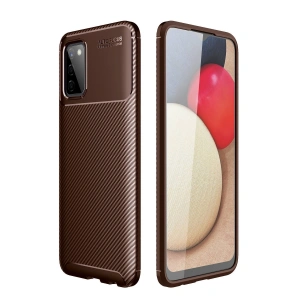 Samsung Galaxy A02s Kılıf Auto Focus Karbon Kapak - Kahverengi