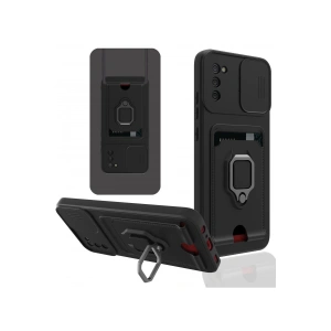 Samsung Galaxy A02s Kılıf Zuma Kartvizitli Yüzüklü Silikon - Siyah