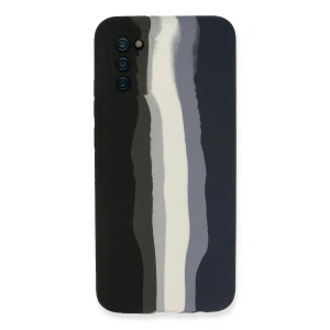 Samsung Galaxy A03s Kılıf Ebruli Lansman Silikon - Siyah-lacivert