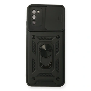 Samsung Galaxy A03s Kılıf Pars Lens Yüzüklü Silikon - Siyah