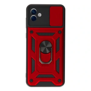 Samsung Galaxy A04 Kılıf Pars Lens Yüzüklü Silikon - Kırmızı