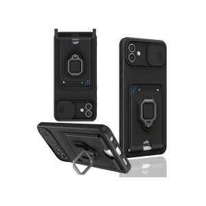 Samsung Galaxy A05 Kılıf Zuma Kartvizitli Yüzüklü Silikon - Siyah