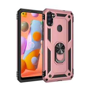 Samsung Galaxy A11 Kılıf Sofya Yüzüklü Silikon Kapak - Rose