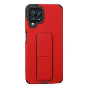 Samsung Galaxy A22 Kılıf Mega Standlı Silikon - Kırmızı