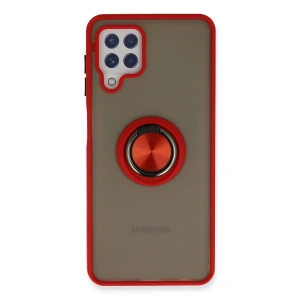 Samsung Galaxy A22 Kılıf Montreal Yüzüklü Silikon Kapak - Kırmızı