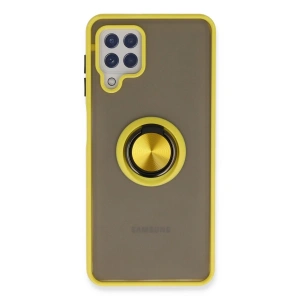 Samsung Galaxy A22 Kılıf Montreal Yüzüklü Silikon Kapak - Sarı
