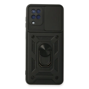 Samsung Galaxy A22 Kılıf Pars Lens Yüzüklü Silikon - Siyah