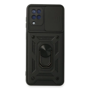 Samsung Galaxy A22 Kılıf Pars Lens Yüzüklü Silikon - Siyah