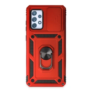 Samsung Galaxy A52 Kılıf Pars Lens Yüzüklü Silikon - Kırmızı