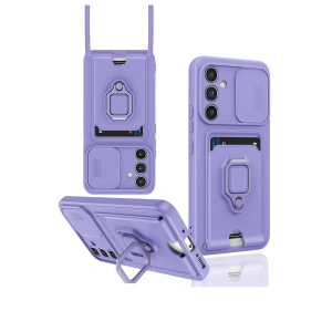 Samsung Galaxy S23 Fe Kılıf Zuma Kartvizitli Yüzüklü Silikon - Lila