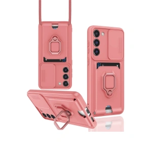 Samsung Galaxy S23 Plus Kılıf Zuma Kartvizitli Yüzüklü Silikon - Pembe