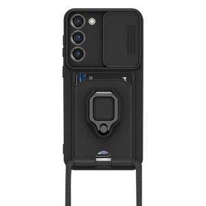 Samsung Galaxy S23 Plus Kılıf Zuma Kartvizitli Yüzüklü Silikon - Siyah