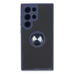 Samsung Galaxy S23 Ultra Kılıf Montreal Yüzüklü Silikon Kapak - Lacivert