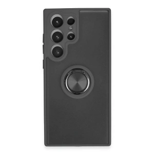 Samsung Galaxy S23 Ultra Kılıf Montreal Yüzüklü Silikon Kapak - Siyah