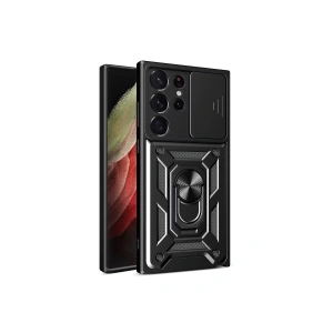 Samsung Galaxy S23 Ultra Kılıf Pars Lens Yüzüklü Silikon - Siyah