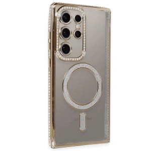 Samsung Galaxy S24 Ultra Kılıf Joke Simli Magneticsafe Kılıf - Gold