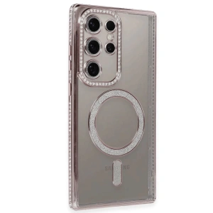 Samsung Galaxy S24 Ultra Kılıf Joke Simli Magneticsafe Kılıf - Pembe