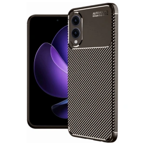 Samsung Galaxy S25 Edge Kılıf Auto Focus Karbon Kapak - Kahverengi