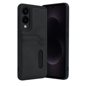 Samsung Galaxy S25 Edge Sara Kartvizitli Deri Kılıf - Siyah