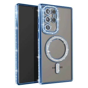 Samsung Galaxy S25 Ultra Kılıf Joke Simli Magneticsafe Kılıf - Mavi