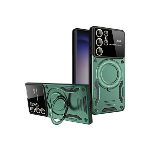 Samsung Galaxy S25 Ultra Kılıf Joy Lens Standlı Kapak - Koyu Yeşil