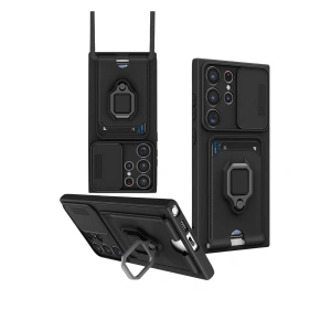 Samsung Galaxy S25 Ultra Kılıf Zuma Kartvizitli Yüzüklü Silikon - Siyah