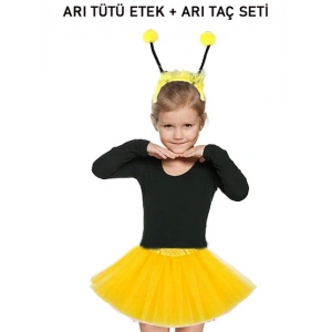 Sarı Tütü Etek ve Sarı Ponponlu Arı Taç Seti