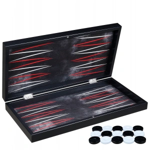 Siyah Deri Kaplamalı Özel Tasarım Tavla Seti