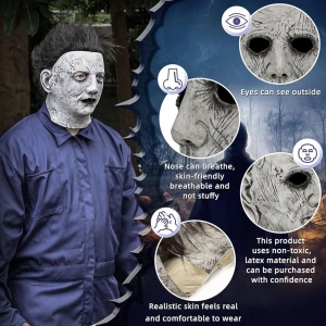 Siyah Saçlı Michael Myers Lateks Yüze Tam Yapışan Et Maske Korku Maskesi