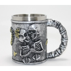Sonsuz Aşk İskelet Tasarımlı 3D Kabartmalı Çelik Kupa Bardak