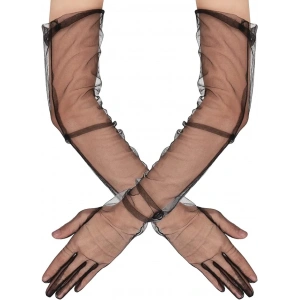 Uzun Boy Likralı Siyah Yetişkin Mega Tül Eldiven