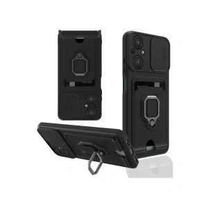 Xiaomi Poco M5 Kılıf Zuma Kartvizitli Yüzüklü Silikon - Siyah