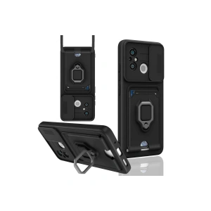 Xiaomi Redmi 12c Kılıf Zuma Kartvizitli Yüzüklü Silikon - Siyah