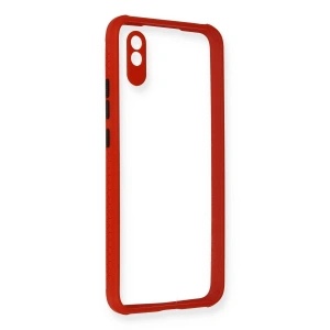 Xiaomi Redmi 9a Kılıf Miami Şeffaf Silikon - Kırmızı