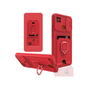 Xiaomi Redmi 9c Kılıf Zuma Kartvizitli Yüzüklü Silikon - Kırmızı