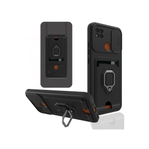 Xiaomi Redmi 9c Kılıf Zuma Kartvizitli Yüzüklü Silikon - Siyah