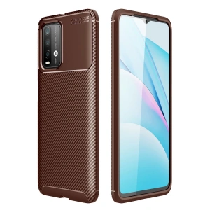 Xiaomi Redmi 9t Kılıf Auto Focus Karbon Kapak - Kahverengi