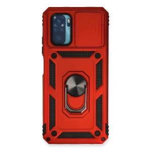 Xiaomi Redmi Note 10 Kılıf Pars Lens Yüzüklü Silikon - Kırmızı