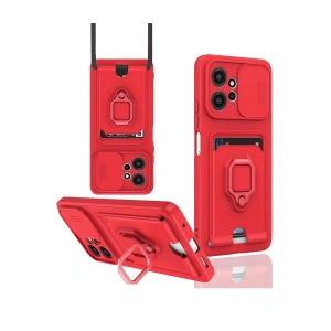 Xiaomi Redmi Note 12 4g Kılıf Zuma Kartvizitli Yüzüklü Silikon - Kırmızı