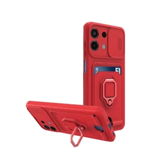 Xiaomi Redmi Note 13 4g Kılıf Zuma Kartvizitli Yüzüklü Silikon - Kırmızı